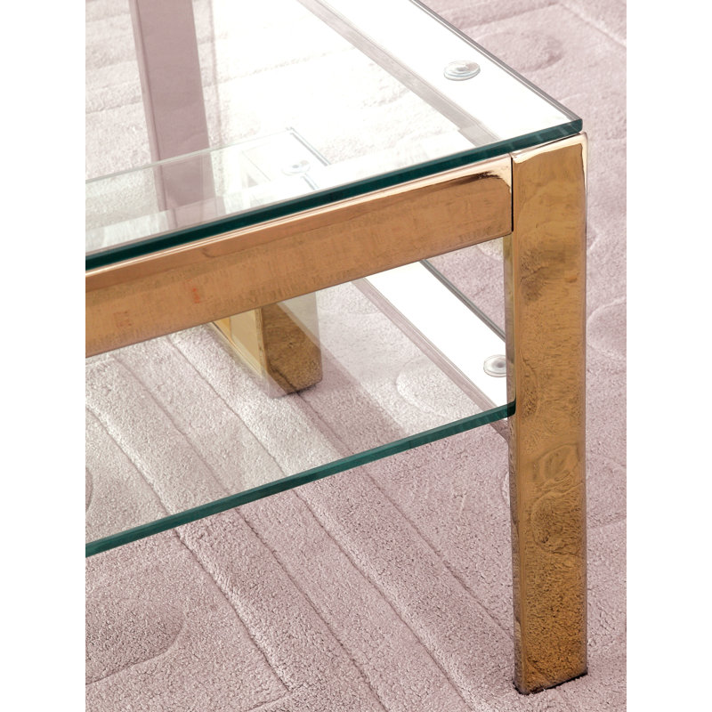 Table de bout avec rangement en verre Kyton, Or