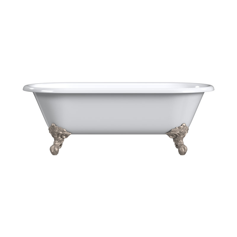 68'' L Soaking Bathtub, Brushed Nickel, White Interior with White Exterior