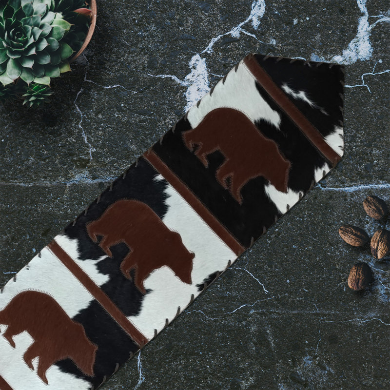 Bear Cowhide Table Runner, 120" L x 12" D, Black/Brown/White