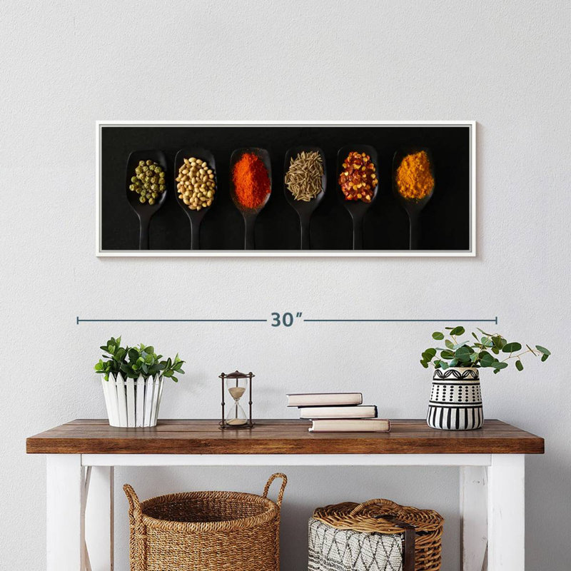 Cuillères d'épices séchées, Cadre flottant blanc, 28 po x 10 po