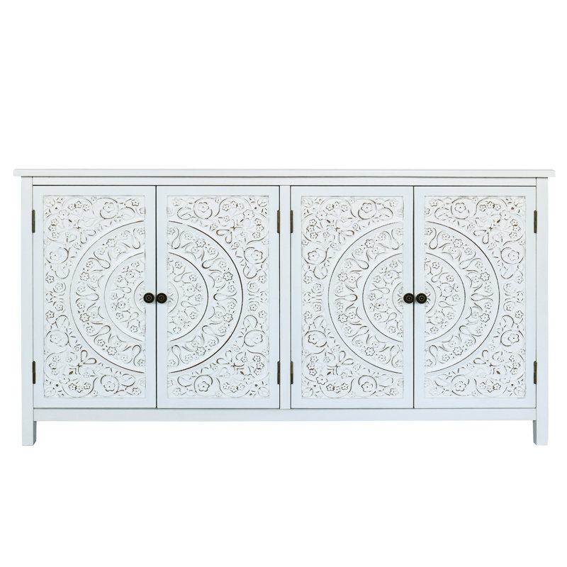 Commode d'appoint blanche 60 po avec tiroir, garde-manger rustique pour la décoration intérieure et le rangement, design américain, sapin, buffet de 3 à 4 espaces de rangement en bois, organisation de porte, finition peinte, ouvert massif