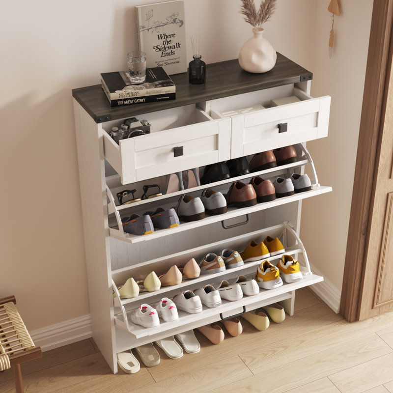16 Pair Flip Down Shoe Storage, White