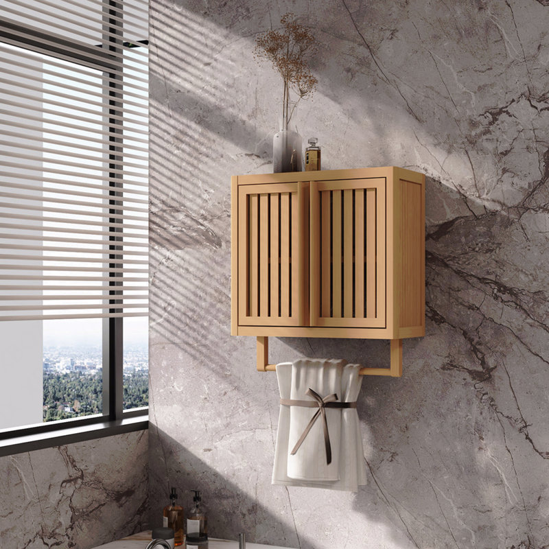 Bamboo Bathroom Wall Mounted Toilet Storage Box Cabinet