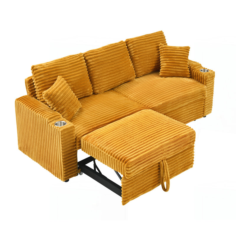 Canapé 80 po deux-en-un pliable avec porte-gobelet et coussin, Orange