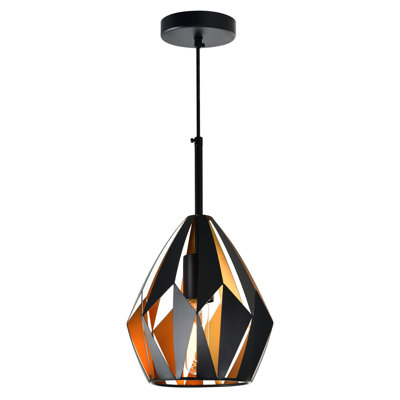 Mini-luminaire suspendu 1 lumière noir / finition cuivre pour les cuisines, les salles à manger, les coins lecture, les couloirs et les entrées
