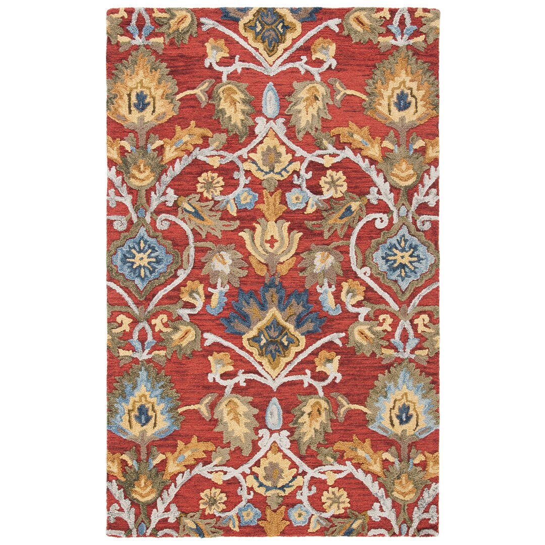 Handgefertigter Teppich Hollaway Floral aus Wolle in Rot/Orange