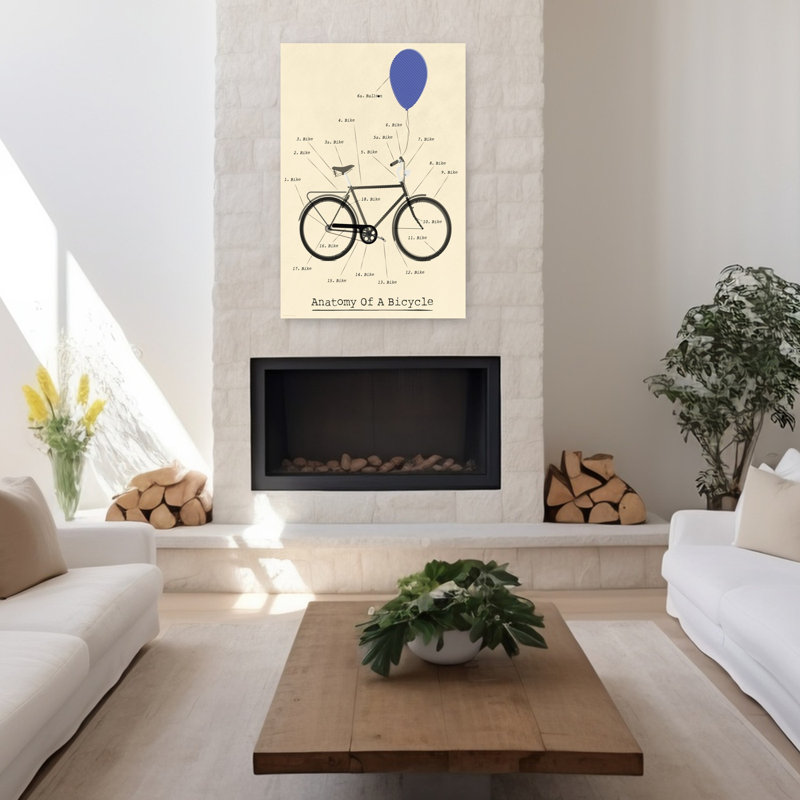 Art classique rétro rétro classique avec vélo et ballon, 48" H x 32" W