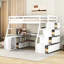 Lit mezzanine simple avec bureau, 7 tiroirs et 2 tablettes en blanc - Robuste pour 6 ans et plus. Construire. Idéal pour la chambre à coucher. Pour plus de 6 ans