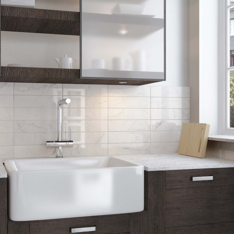 Classico Carrara 3" x 12" Ceramic Stone Look Subway Wall Tile