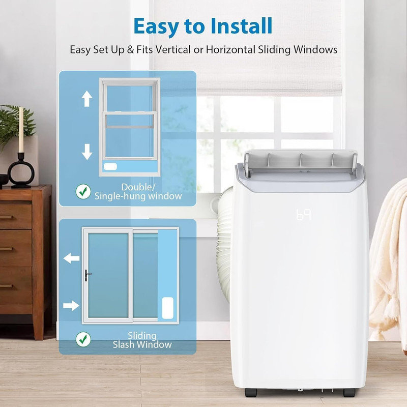 Ensemble de 2 climatiseurs portatifs 4-en-1 14 000 BTU - Refroidit 750 pieds carrés Pieds carrés, déshumidificateur, ventilateur, oscillation automatique, minuterie 24H, silencieux, ensemble de fenêtre inclus