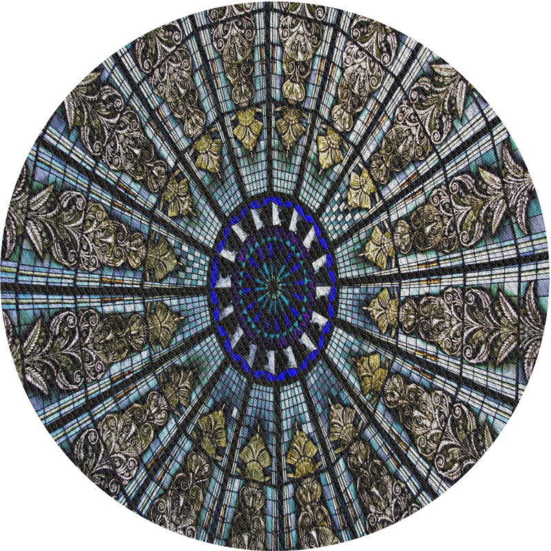 Tapis brun/gris tissé à la machine, Rond 3 pi