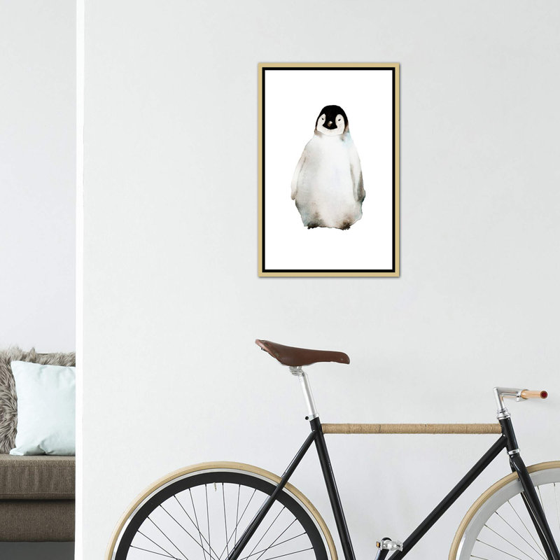 Art pingouin, H 26 po x l 18 po x P 1,5 po, Toile encadrée d'or