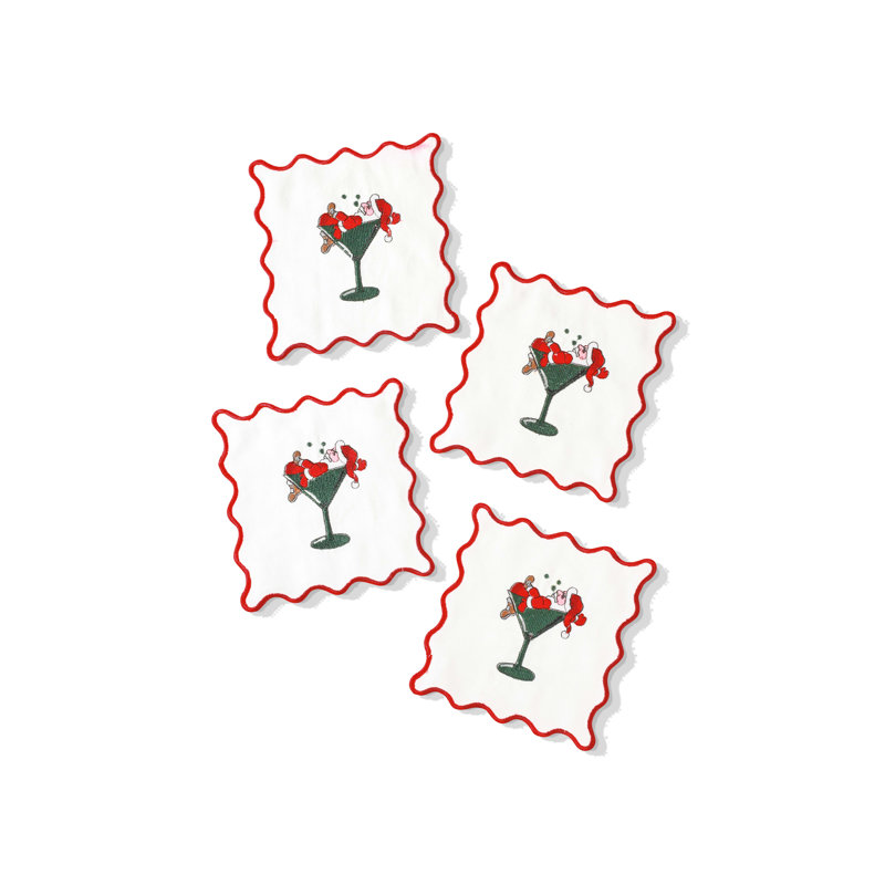 Ensemble de 4 serviettes de table brodées Santa Sips