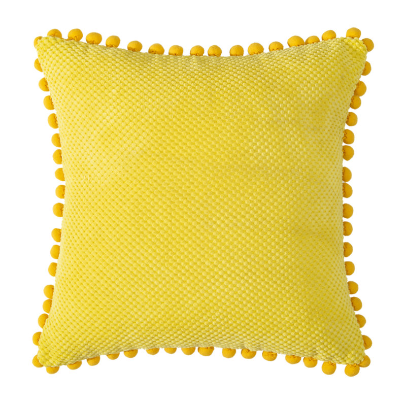  Coussin Pom-Poms, Polyester/ Bourre en polyester, Jaune, 20 po x 20 po