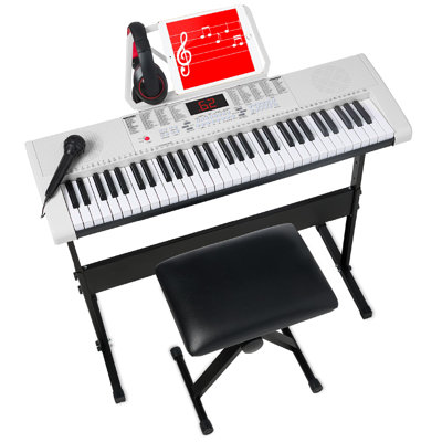 61-Key Electronic Keyboard Piano Portable Electric Keyboard Complete Beginner Set W/ LED Screen, Stand, Bench, Headphones