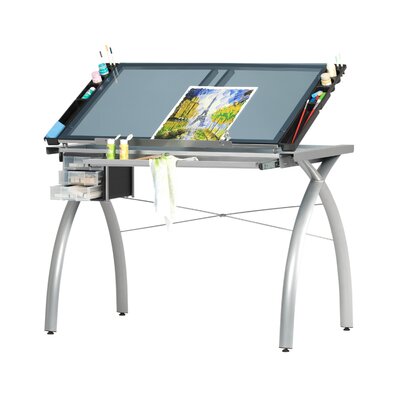 Inbox Zero Courson Glass Top Metal Base Drafting Table & Reviews | Wayfair