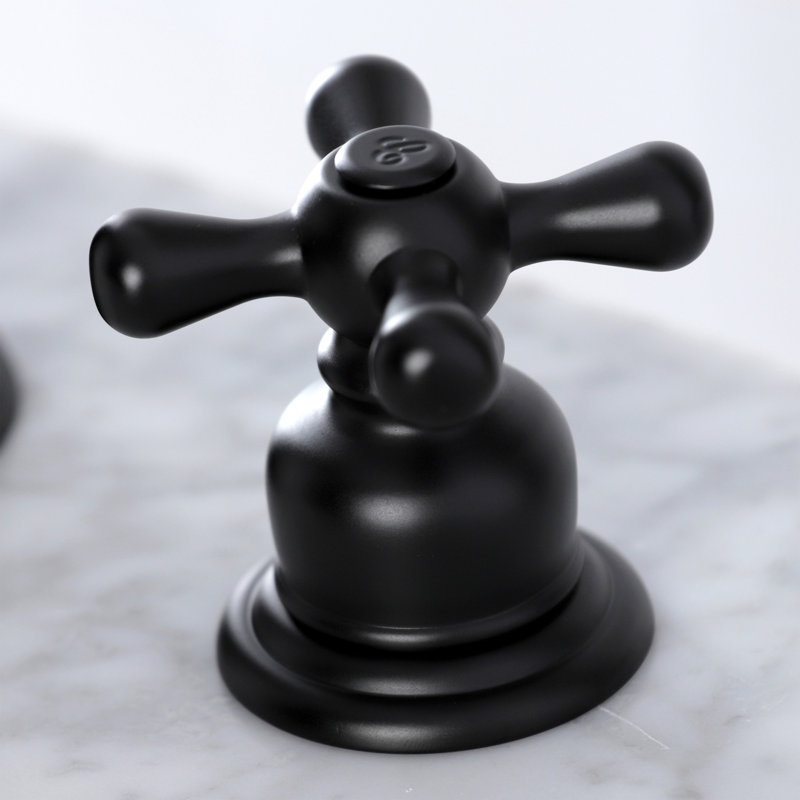 Kingston Brass Victorian Two-Handle 3-Hole Deck Mount Widespread Bathroom Faucet with Retail Pop-Up Drain, Matte Black