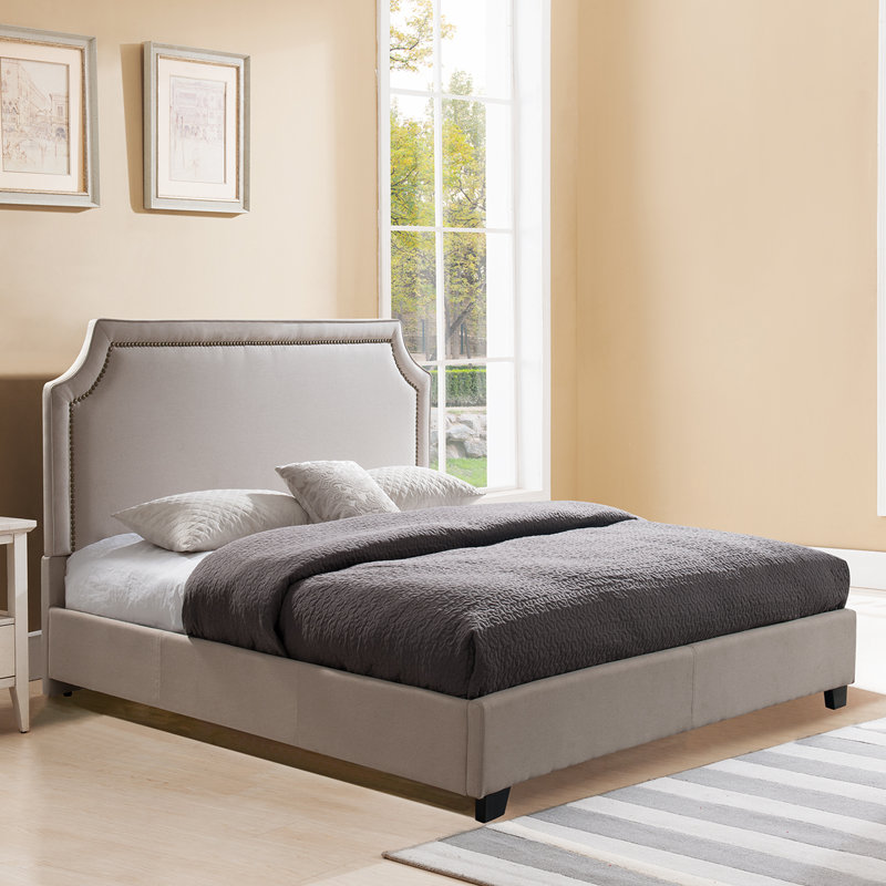 Upholstered Metal Platform Bed, Queen, Gray
