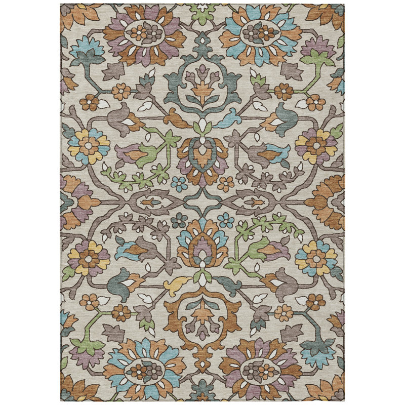 Machine Washable Indoor/Outdoor Chantille ACN2587 Floral Rug, Beige, 2'6" x 3'10"