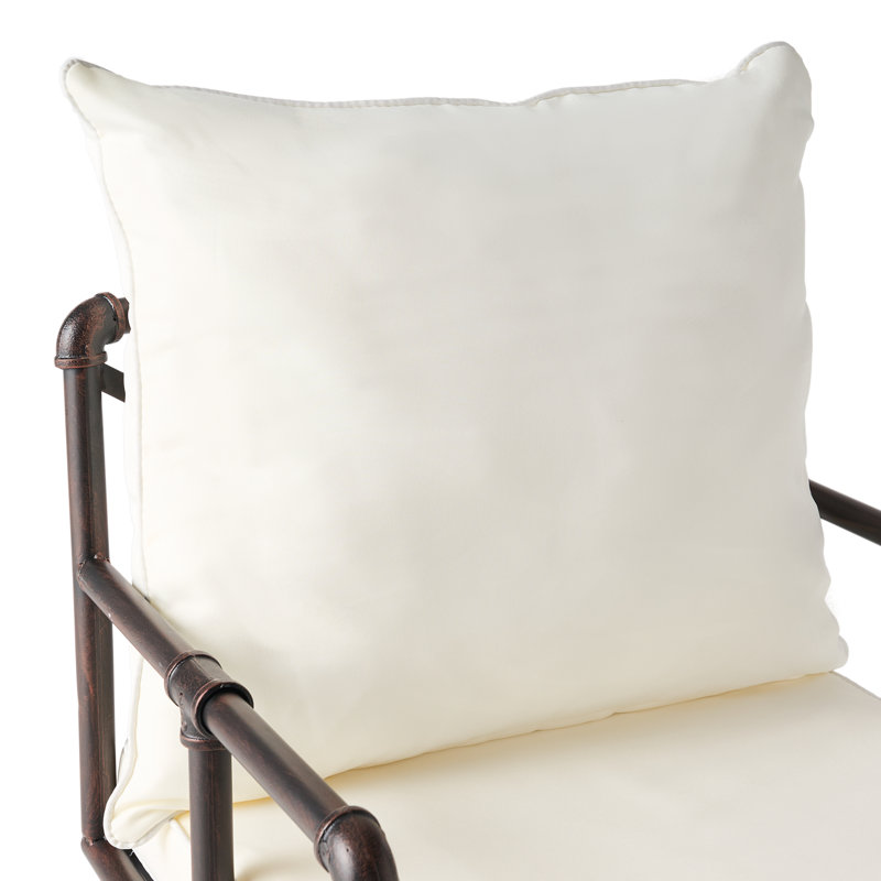 Metal Outdoor 26.5'' Counter Stool with Cushion, Black Frame / Beige Cushion