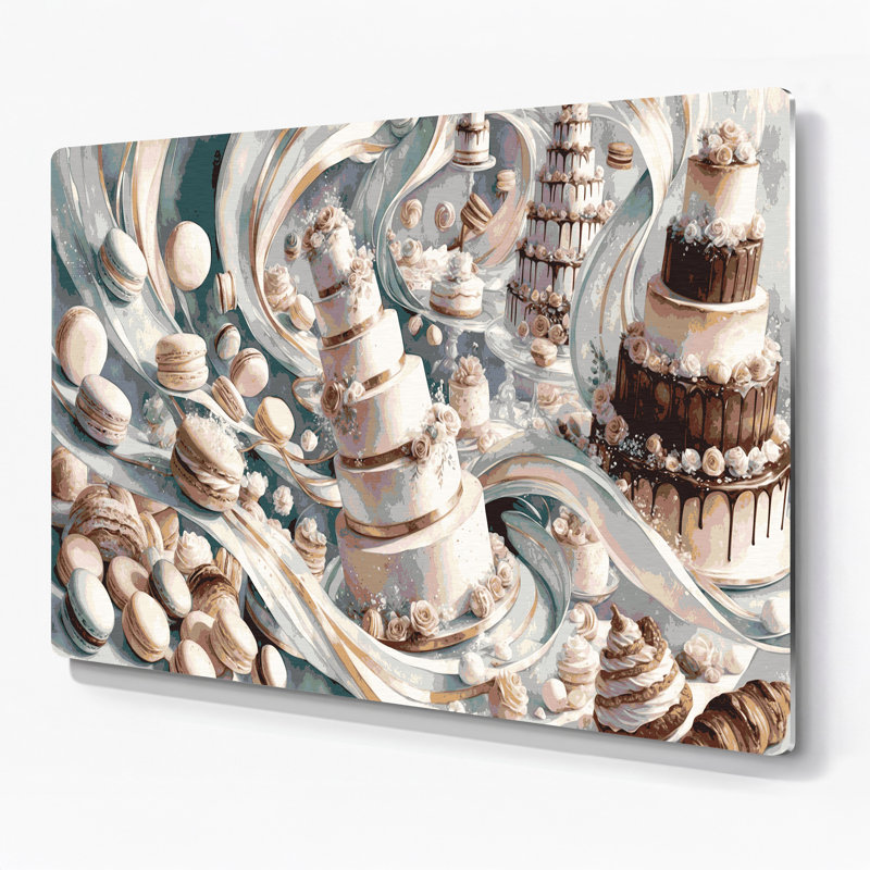 Desserts, gâteaux et pâtisseries, art mural en métal beige, H 20 po x l 24 po