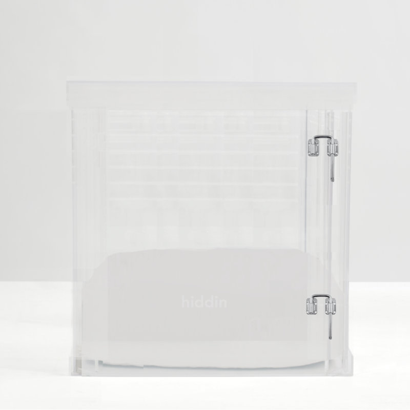 Large Clear View Pet Crate with Silver Latch, Linen