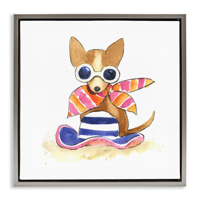 "Sandy Dog on Beach", art mural sur toile flottant noir par Geoff Allen