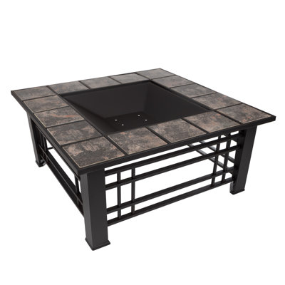 Fire Pit - 32-Inch Outdoor Firepit Table with Screen, Cover, and Poker - Outdoor Fire Pits for Backyard, Deck, Patio, or Porch by Pure Garden (Black)