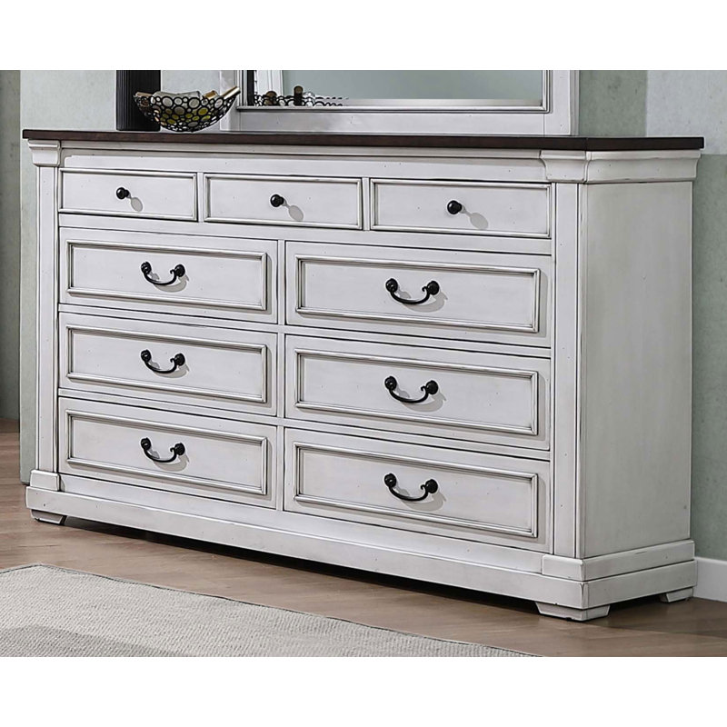 Commode 9 tiroirs Arneta - blanc vieilli