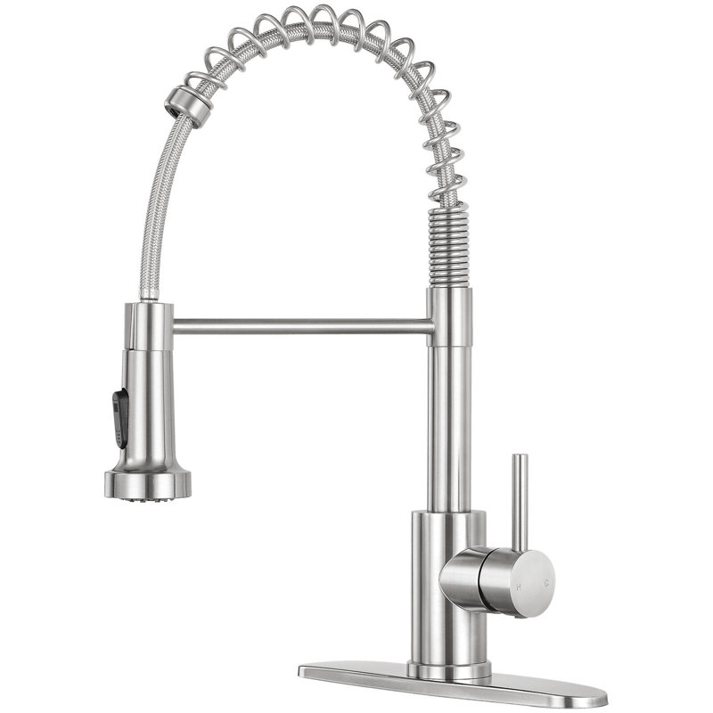 Robinet de cuisine à poignée simple avec deux modes de sortie d'eau rétractable, Nickel brossé