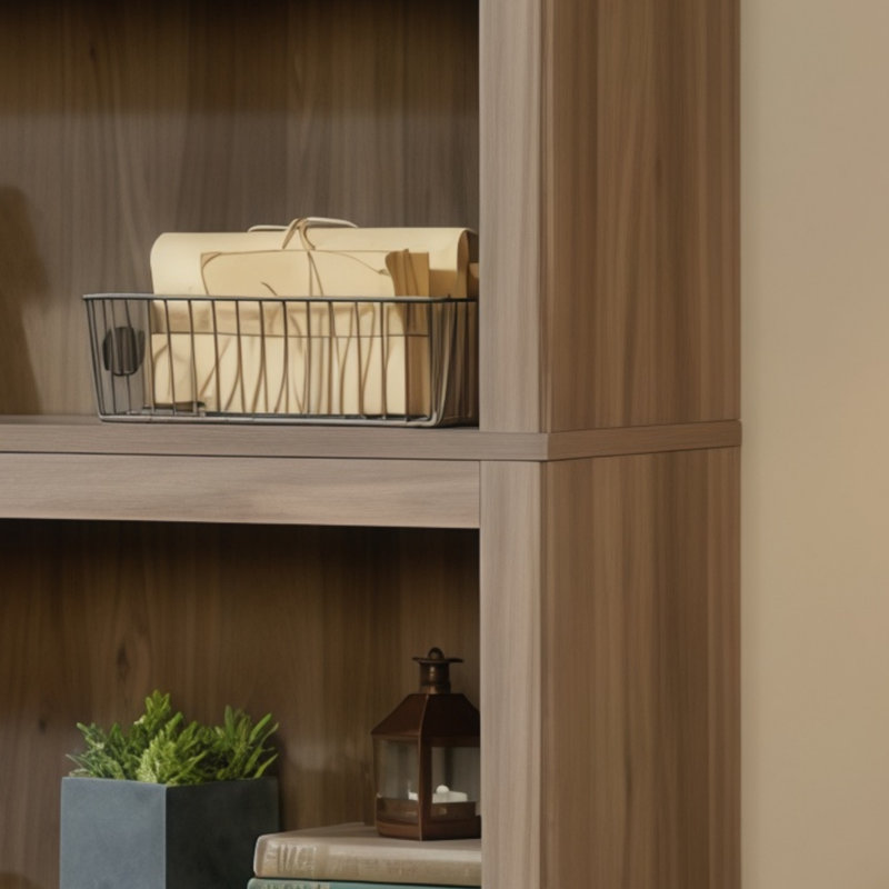 Bibliothèque à cinq niveaux multifonctionnelle en bois, couleur chêne salé, idéale pour la maison, le bureau et le salon.