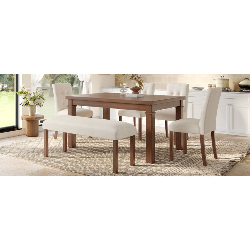 Ensemble de salle à manger moderne 6 pièces, table de cuisine rectangulaire avec 4 chaises et banc rembourrés, idéal pour la salle à manger et le salon