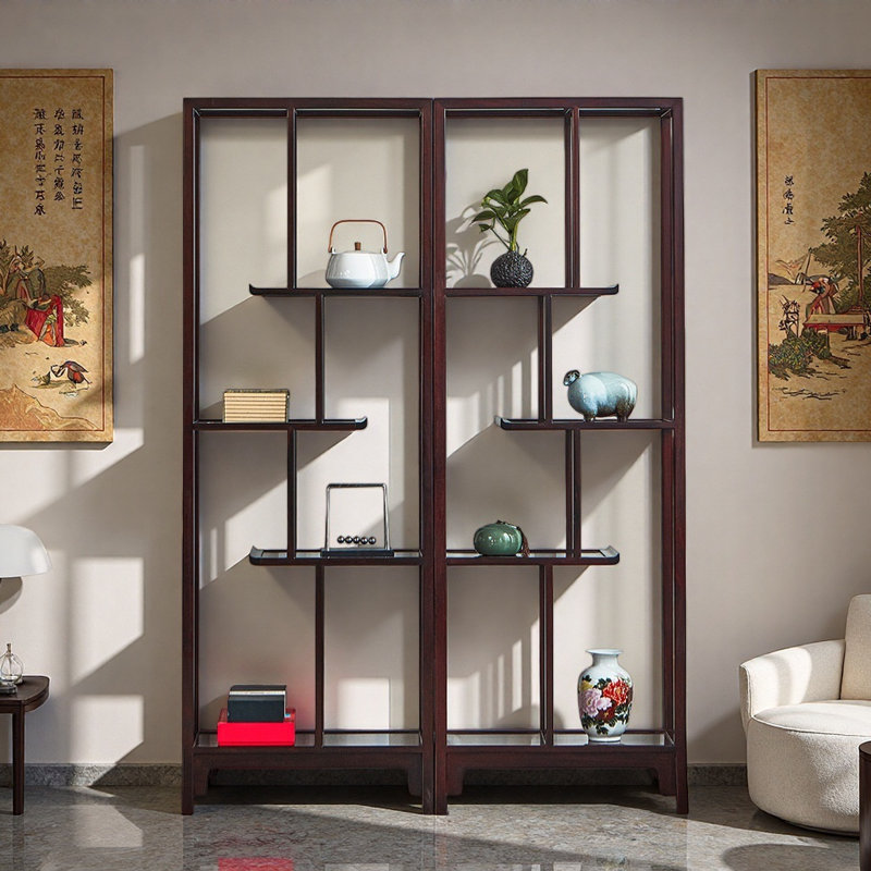 Nouvelle bibliothèque de style minimaliste chinois, (4 tablettes) H 70,1 po x l 48,8 po x P 11,8 po