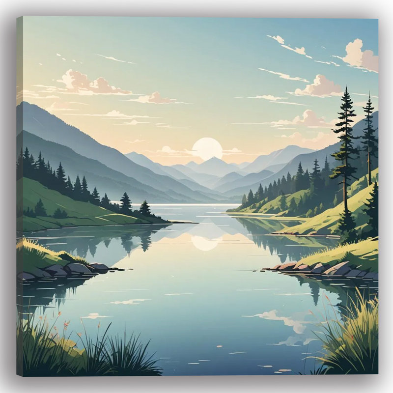 Morning Reflections on Mountain Lake Wrapped Canvas Wall Art, 12" H x 12" W x 1" D