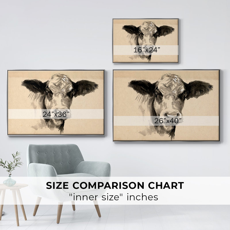 Vache gris anthracite II, H 25 po x l 37 po x P 2 po, Encadrement argenté