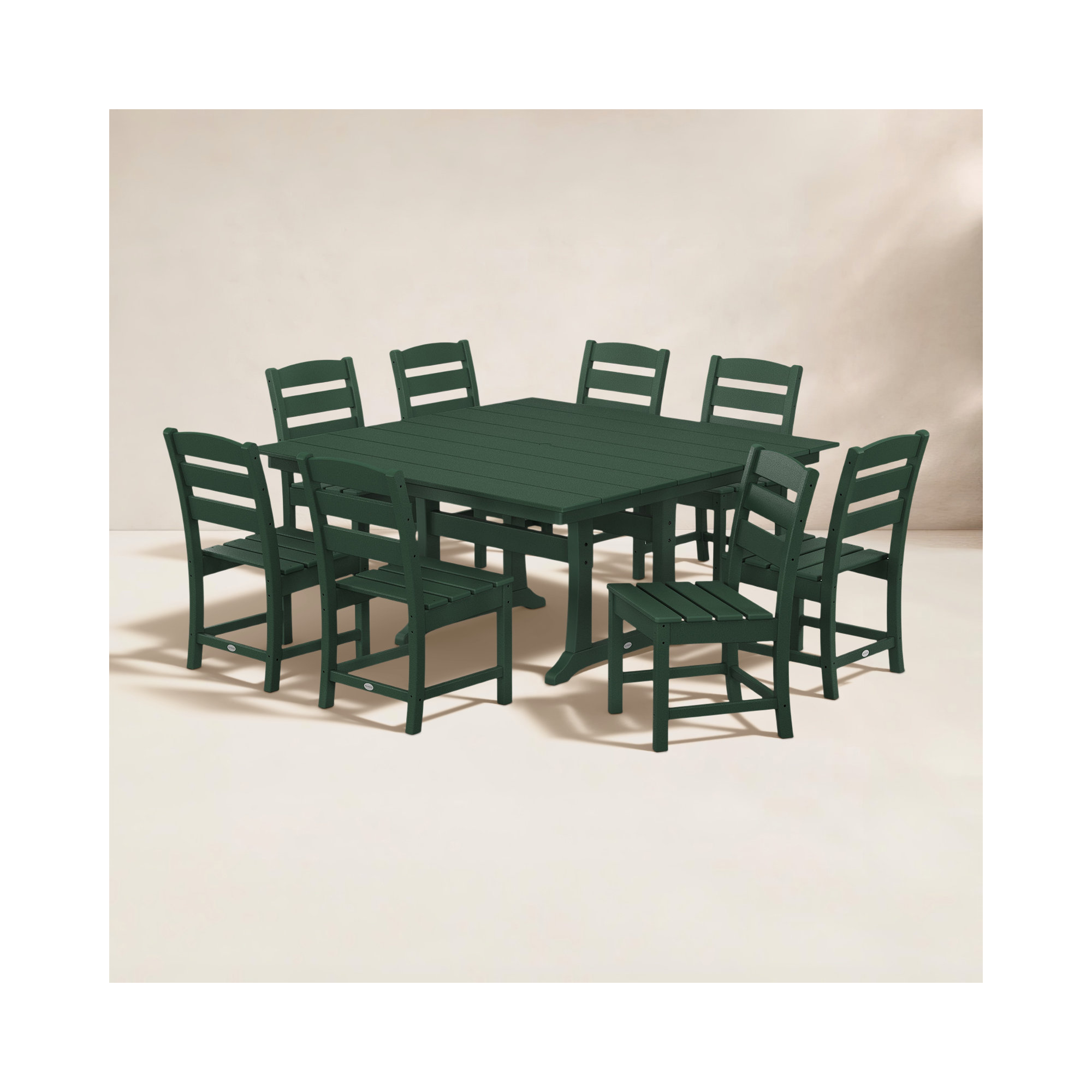 Lakeside 9-Piece Farmhouse Trestle Dining Set, Green