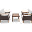4 patios: PE, table en bois, coussins beiges, pieds réglables, matériaux pour l'eau, couvre-table Jardin: pieds, coussins, intempéries, inclus