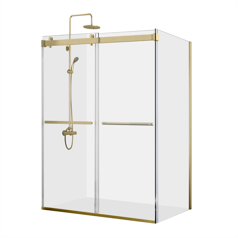 Spezia 64.6 W 76 H Semi-Frameless Rectangle Reversible Shower Enclosure, Bronze