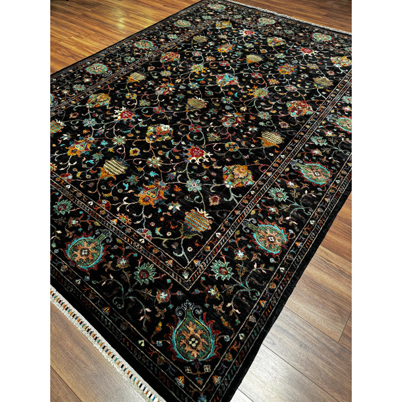 Tapis noir original en laine et coton noué à la main