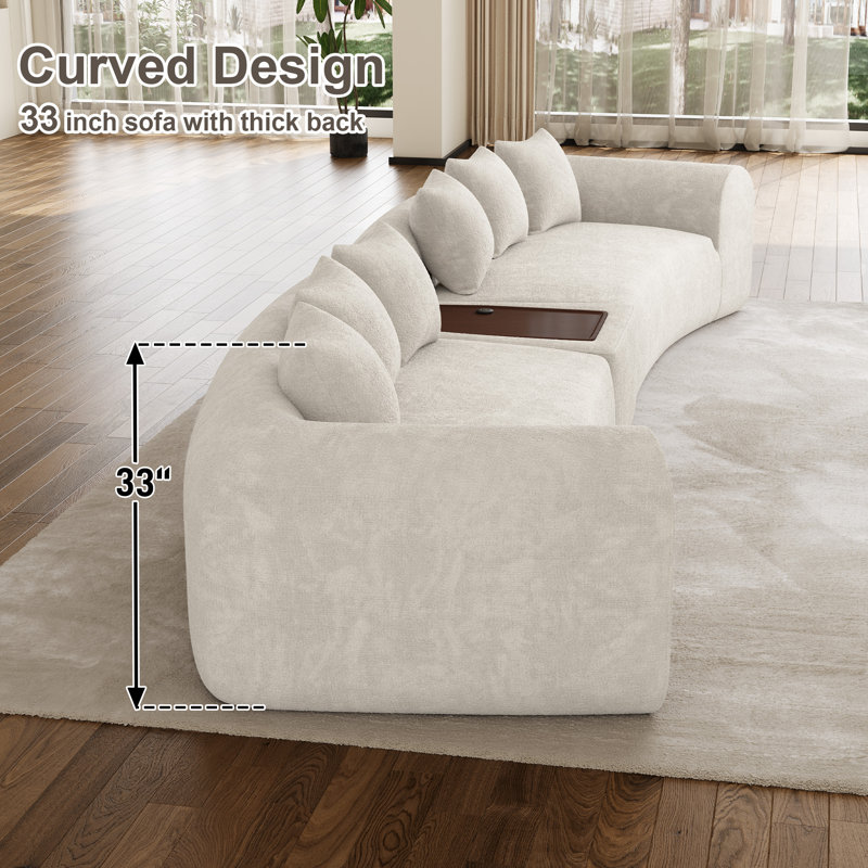 Canapé modulaire incurvé surdimensionné en chenille Boneless, Beige Chenille