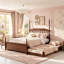 Grand lit plateforme avec lit gigogne simple TG et 2 tiroirs de rangement, lit en bois classique avec tête de lit à broche-134041106