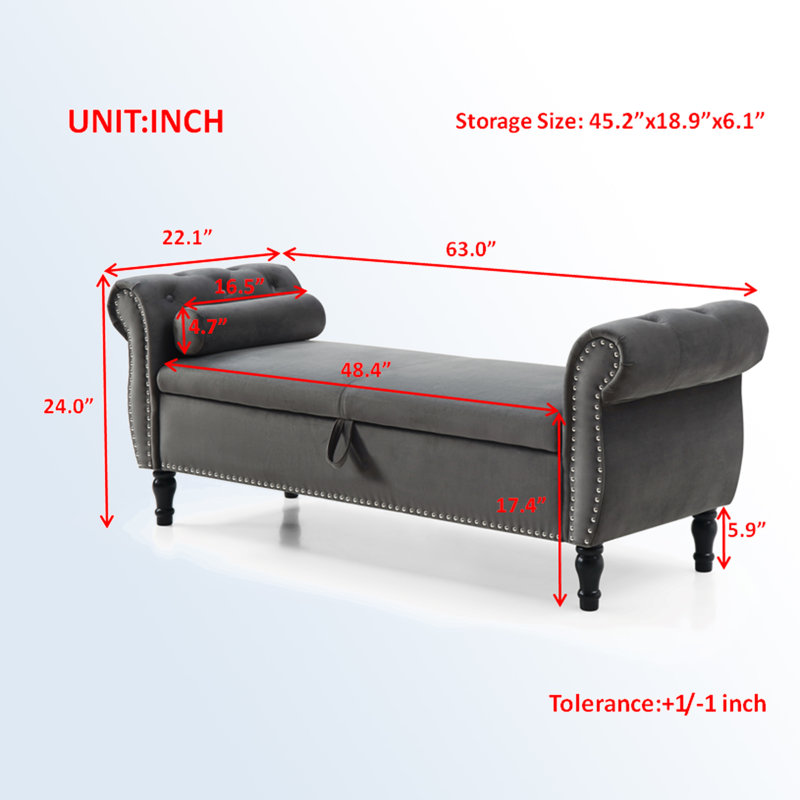 Banc de rangement rembourré Lalita, gris