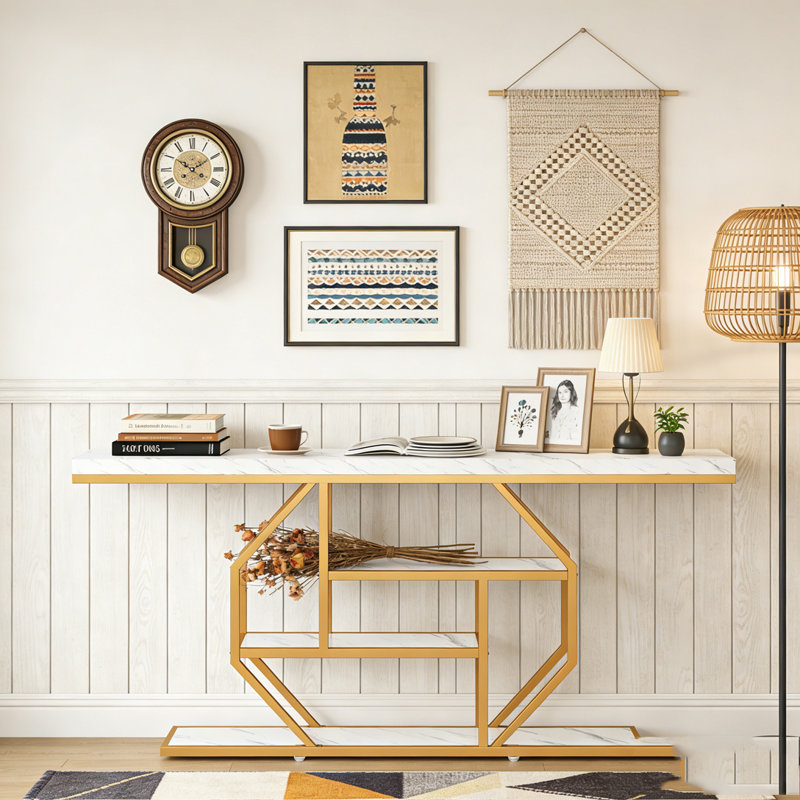 4-Tier Console Table Sofa Table Accent Table with Storage Shelves