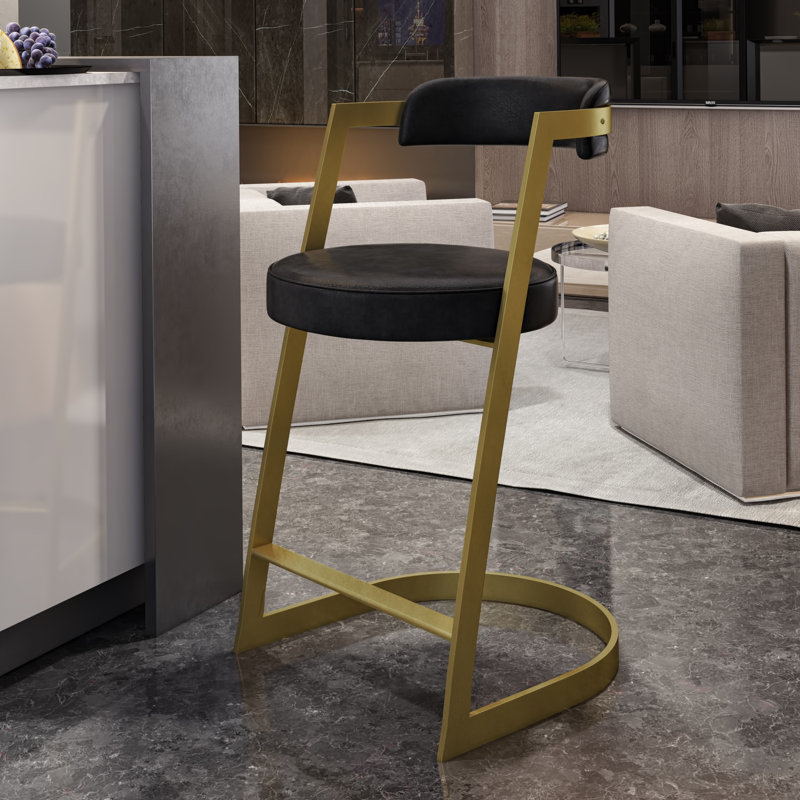 Chavez - Pleather + Gold Counter Stool, Black
