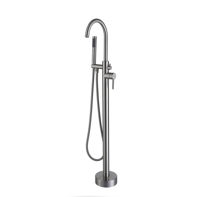 Robinet de baignoire autoportant monocommande à fixation au sol, Nickel brossé