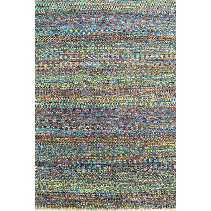 Tapis unique en laine noué à la main gris nouvel âge 6 pi 1 po x 9 pi 1 po Illusion
