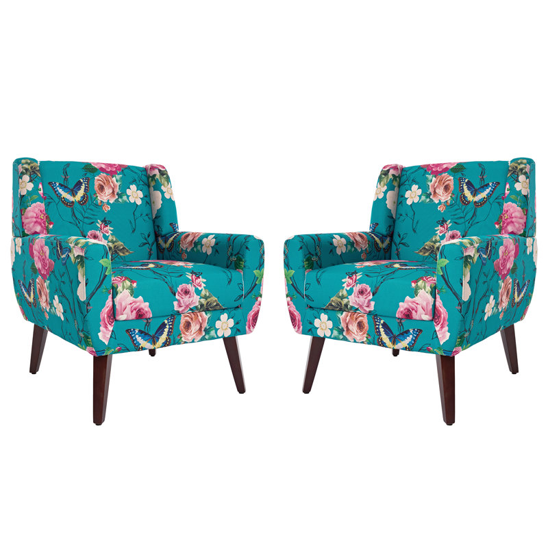 Fauteuil Davey, Mélange de lin bleu / rose