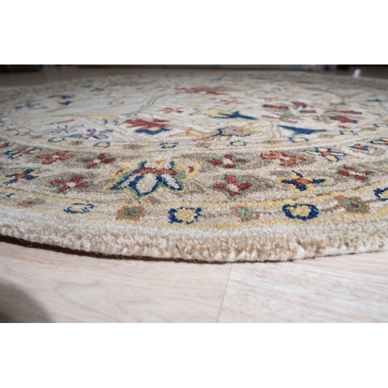 Elegant Ivory Hand-Tufted Wool Round Rug, 8ft Diameter