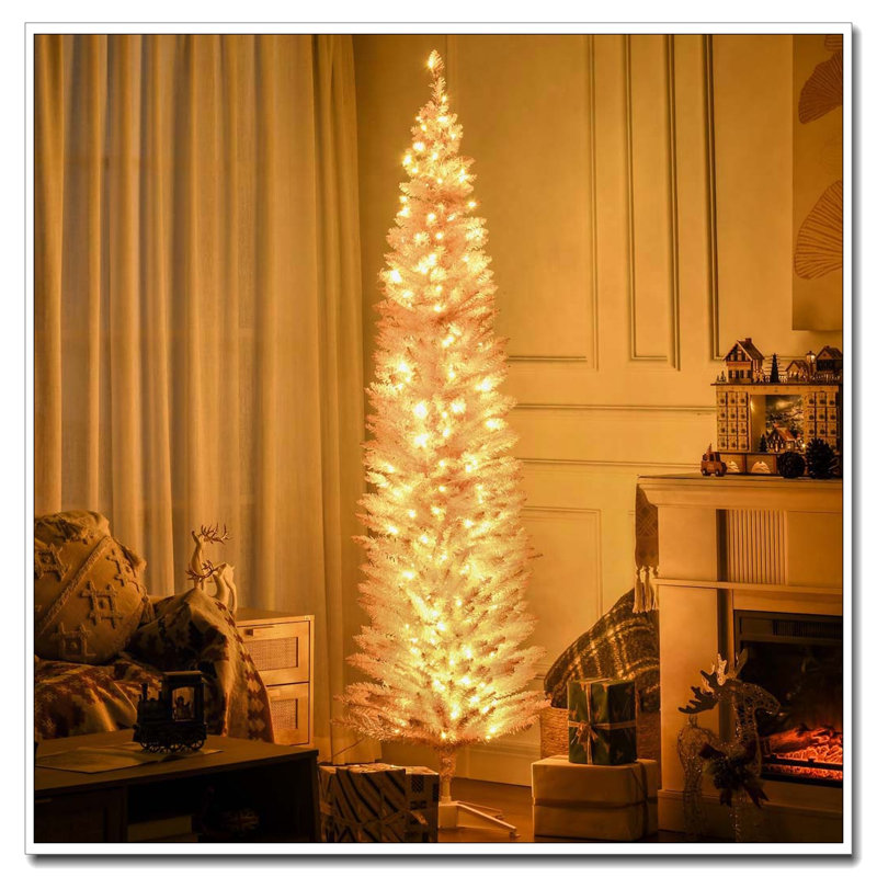 Arbre de Noël artificiel rose 7 pi de haut pré-éclairé