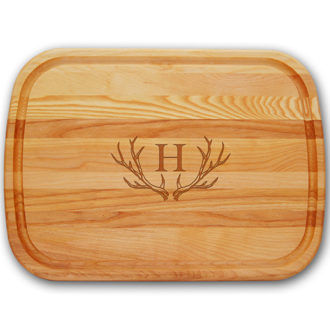 Carved Solutions Antler Initial Wood Cutting Board Carved Solutions 